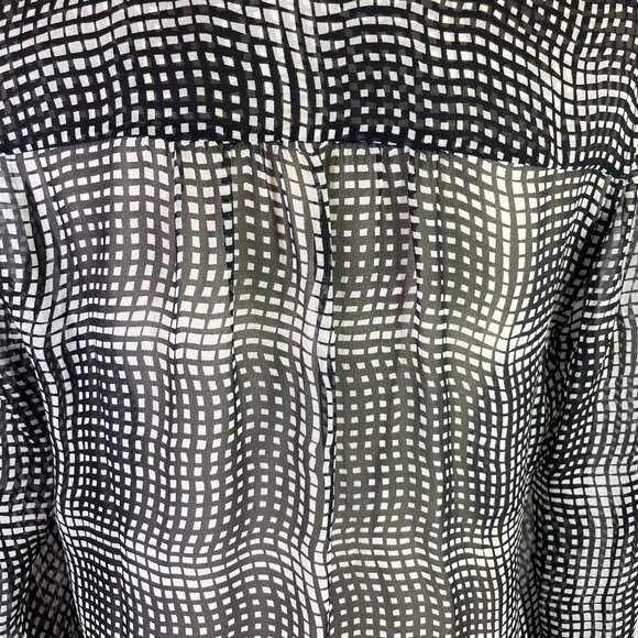 Diane von Furstenberg Silk Blouse Harlow Optic Black White Long Sleeves Size 6 - Picture 3 of 15